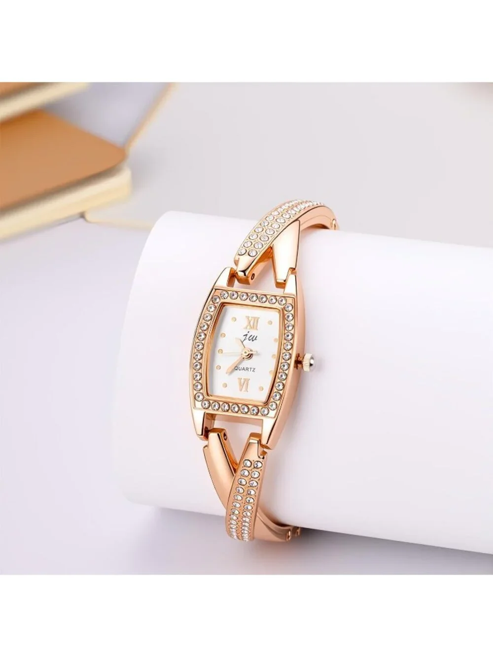 Women's Rose Gold Rhinestone Bling Iced Out Bracelet Stainless Steel Band Watch